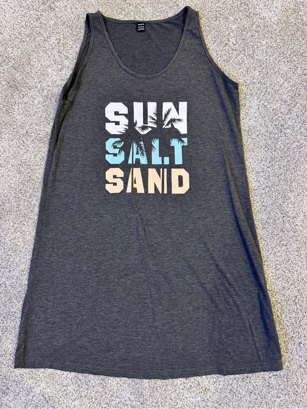 Charcoal Tank Swim Coverup with Blue and Peach Graphic